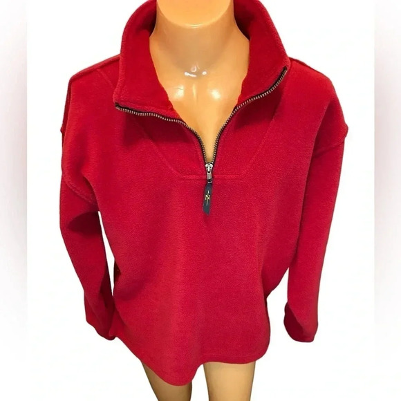 Vintage True North Men's Bright Red 1/4 Zip Fleece Jacket Medium Canada EUC - Picture 5 of 14